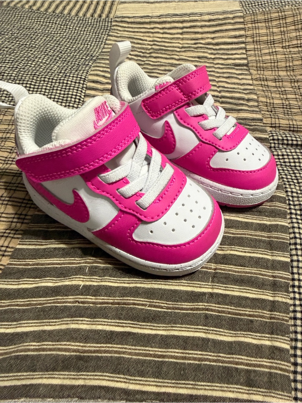 Nike Kids White and Hot Pink Velcro Sneakers
